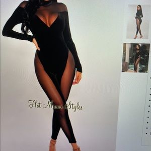 Hotmiamistyles velvet and mesh jumpsuit